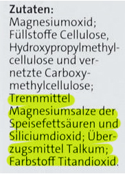 Zutatenliste Magnesiumpräparat